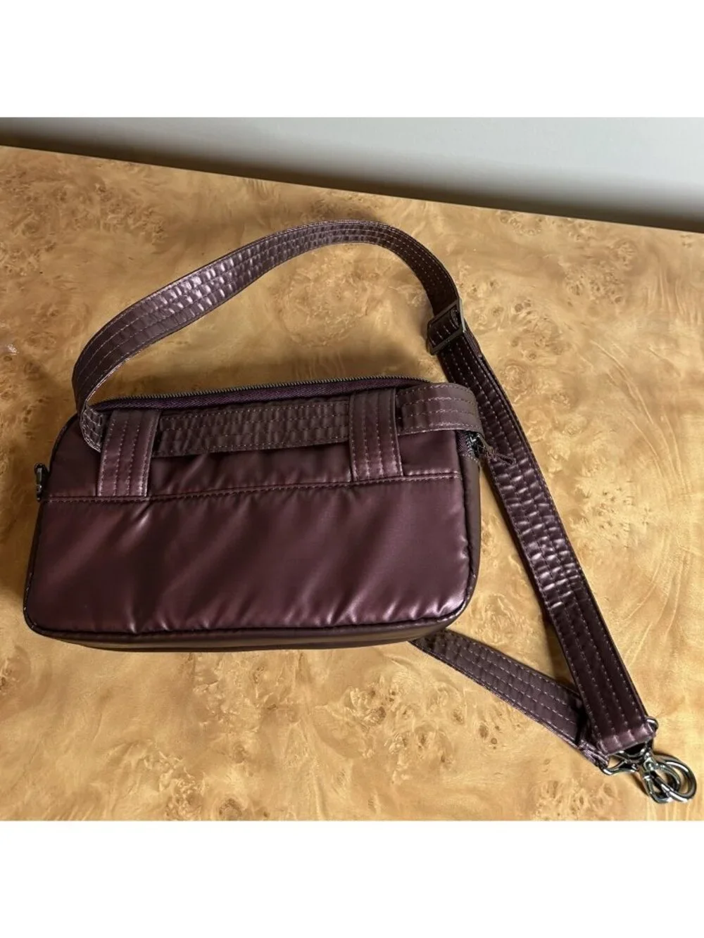 Lug RFID Blocking Purple Quilted Crossbody Belt Bag Travel Organizer Convertible